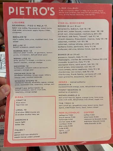 Photo of Pietro's bar menu